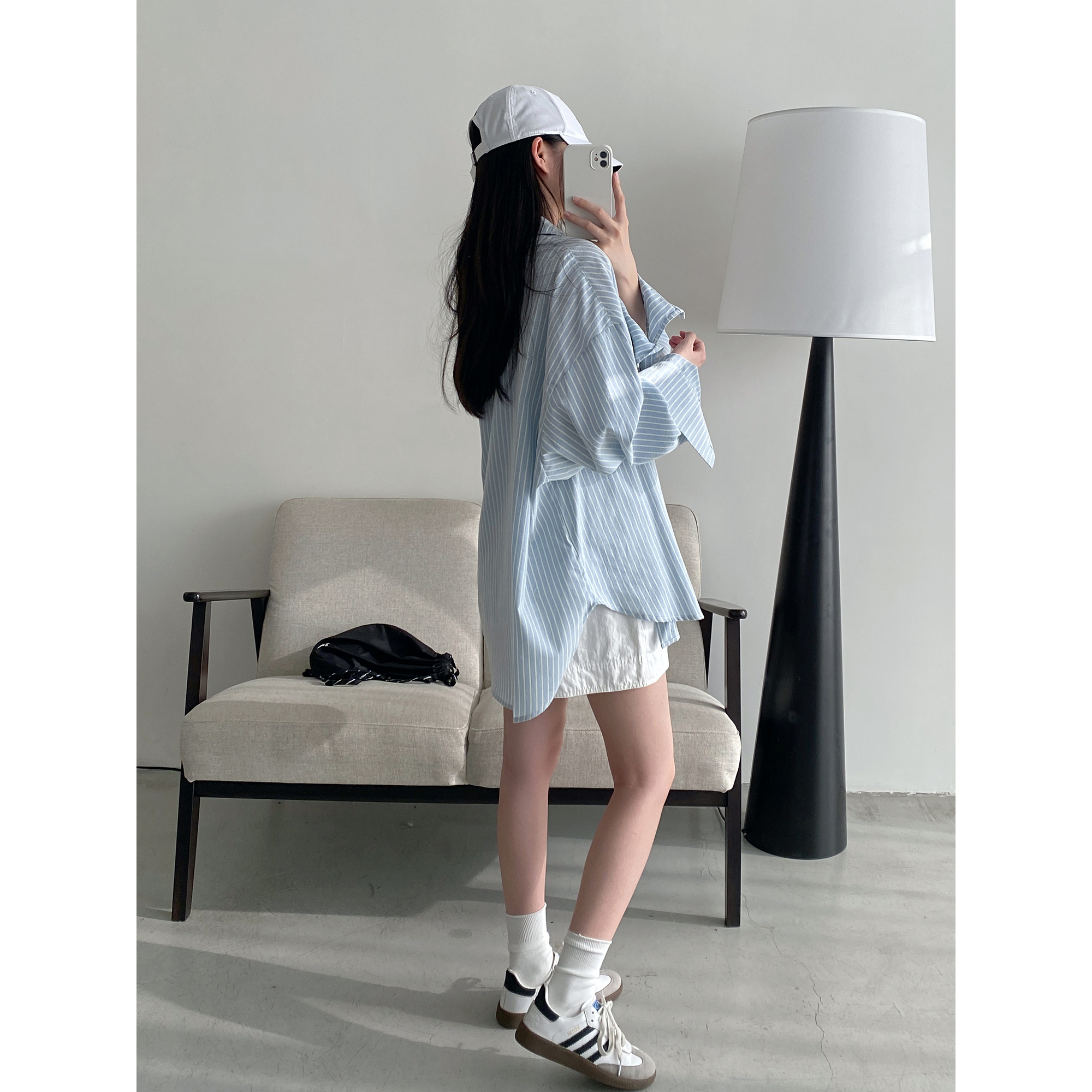 条纹休闲感显瘦竖条纹衬衫早春女