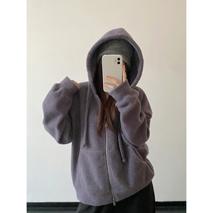 慵懒上衣外套 600g高克重杂纱摇粒绒连帽卫衣冬季 sun柚 香芋暖暖