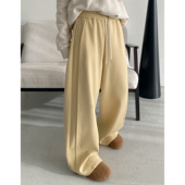 sun柚 女 阔腿裤 秋冬季 牛乳椰奶拼接更显瘦慵懒复合加绒加厚奶奶裤