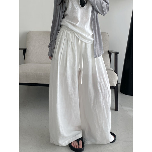 亚麻休闲裤舒适透气阔腿裤拖地裤