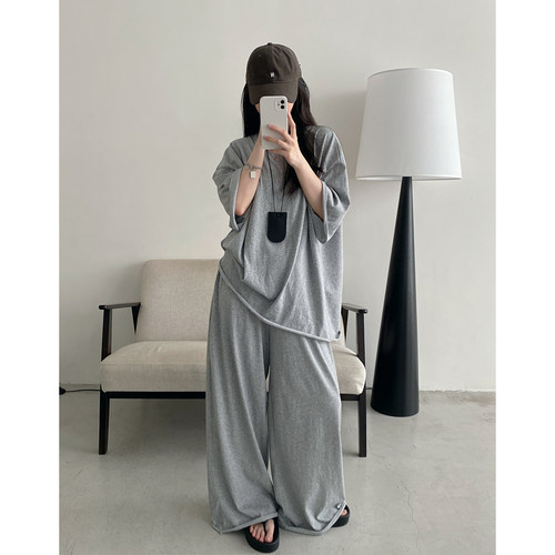 简约T恤宽松阔腿裤两件套装女夏
