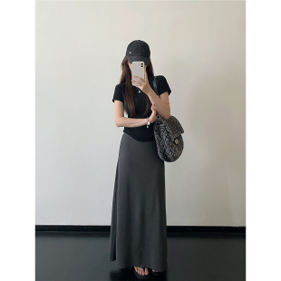 中长款 深灰色半身裙女春夏季 鱼尾裙长裙子 不显瘦轻欧感 sun柚