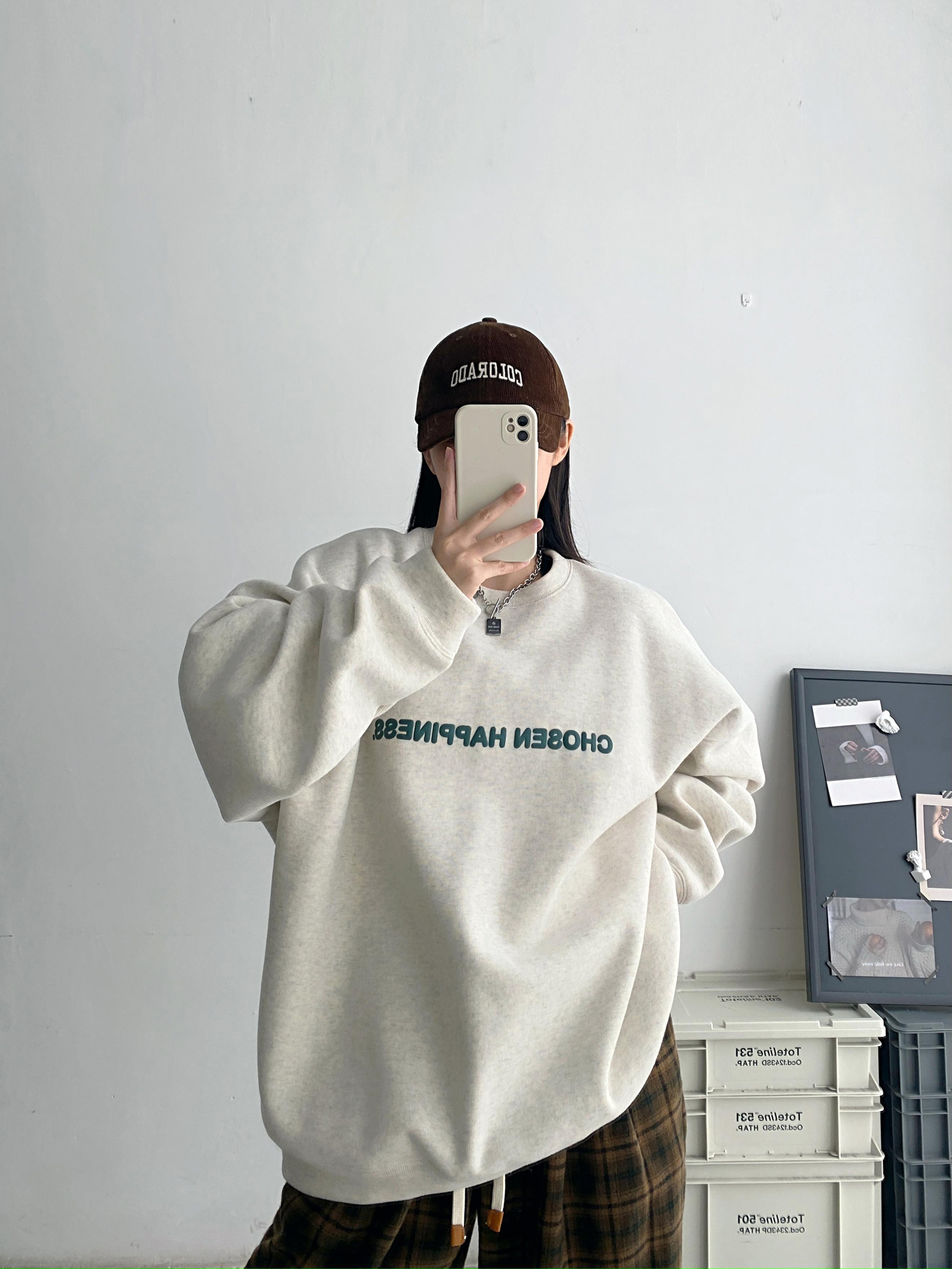 sun柚 前后立体字母小众加绒卫衣女秋冬季宽松慵懒风圆领套头上衣