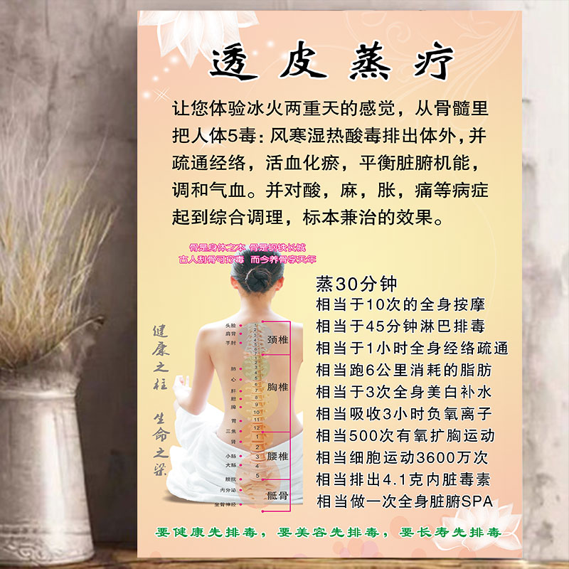 透皮蒸疗海报宣传画中医养生挂画美容院装饰画广告透皮熏蒸好处图