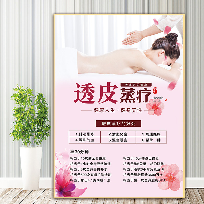 透皮蒸疗海报艾灸宣传图片坐浴挂画养生馆装饰画壁画中药熏蒸广告