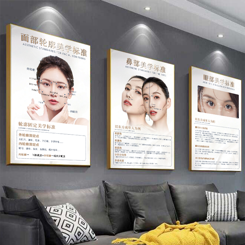 三庭五眼海报面部美学标准图片微整形装饰画抗衰祛皱黄金比例广告