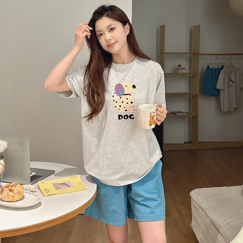 韩系少女简约夏季睡衣女舒适短袖短裤休闲套装薄款家居服遛弯外穿