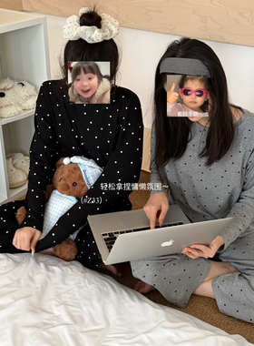 韩系波点居家套装#Z33春秋新款睡衣长袖圆领舒适宽松休闲家居服女