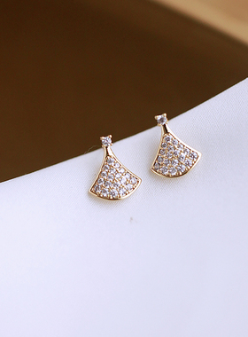 Cider 鱼尾韩版锆石耳钉扇形百搭气质优雅耳饰精致礼物耳环新款