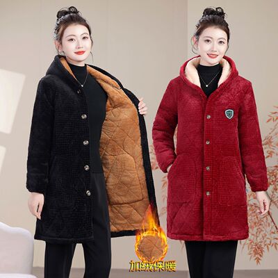 罩衣外套女加绒加厚中长款冬季棉袄冬天女士成人大人时尚新款保暖