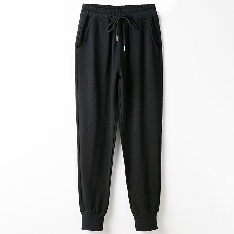 休闲运动裤女秋季宽松束脚大码胖mm加绒加厚长裤黑色卫裤秋冬裤子