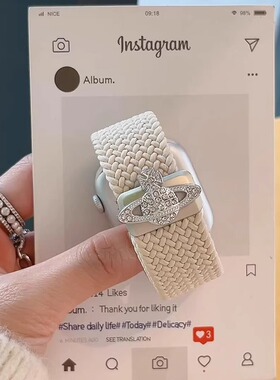 苹果手表iwatch10表带西太后闪钻尼龙磁吸扣适用applewatch98表带
