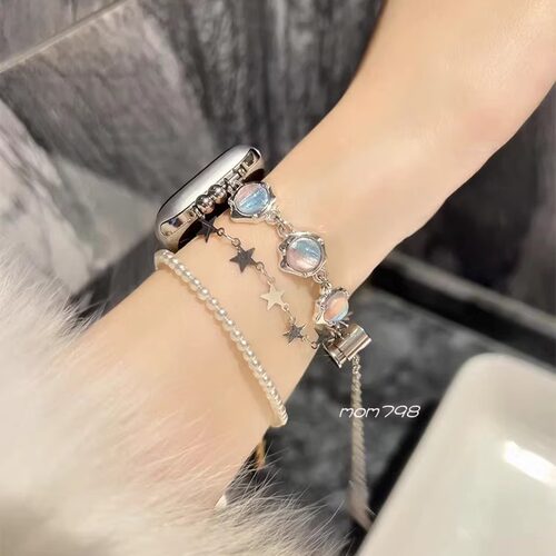 高级感星空猫眼石金属链条表带女