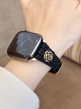 小香风皮质iwatch10表带小蛮腰山茶花s9适用苹果手表applewatch87