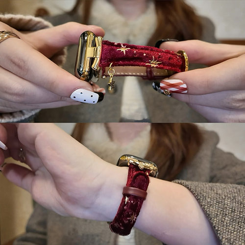 苹果手表iwatch11表带土星扣丝绒皮质适用applewatch10代se高级感