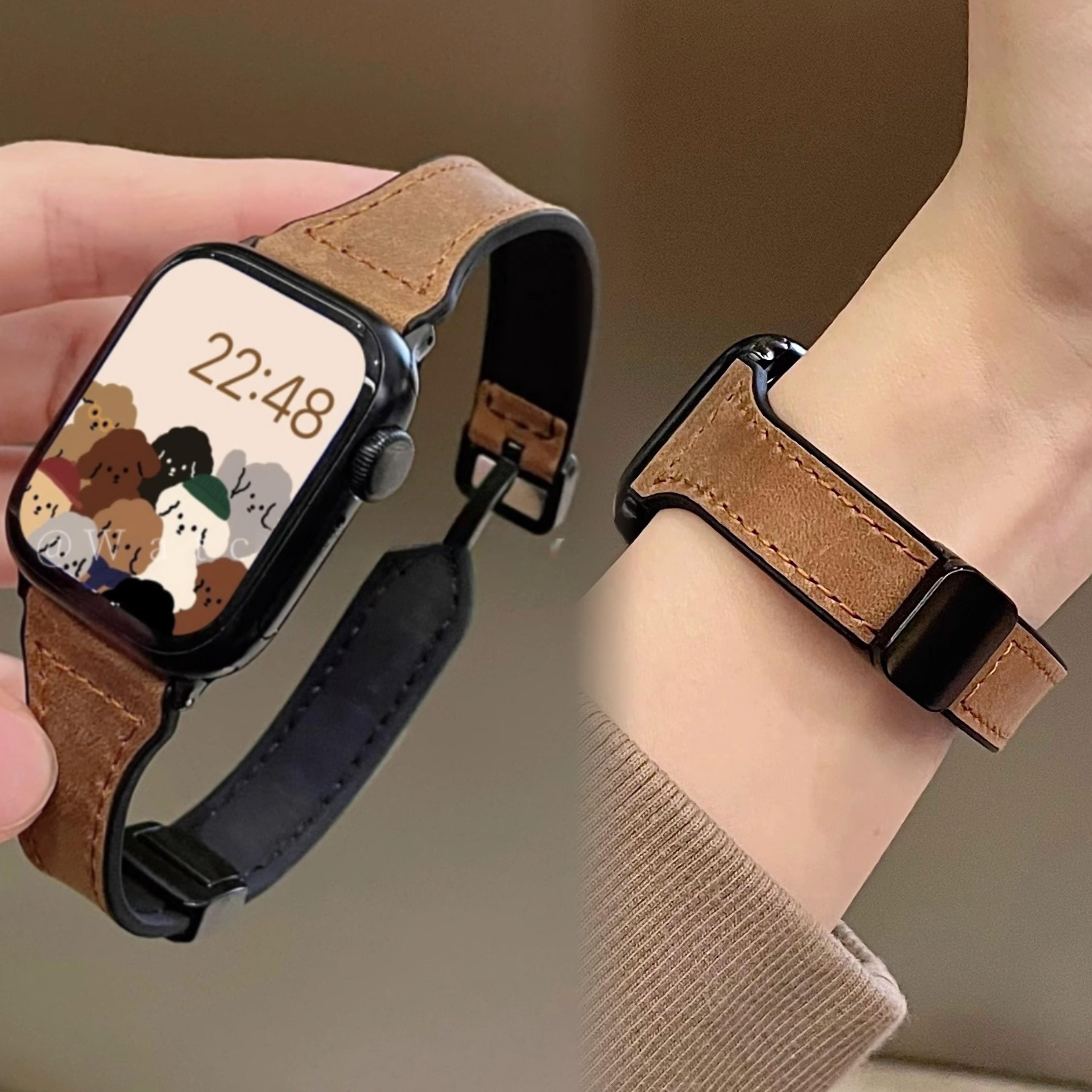 iWatch9真皮高级感苹果手表小蛮腰表带硅胶磁吸适用AppleWatch876