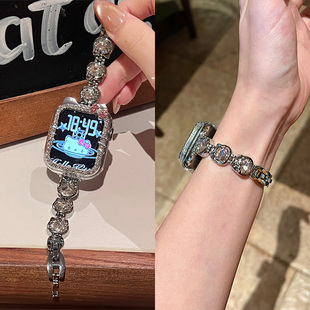苹果手表iwatch10表带Kitty凯蒂猫金属闪钻适用于applewatch987代