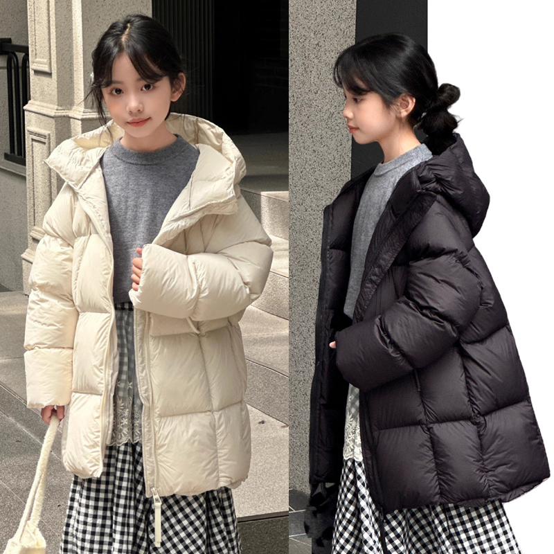 女童白鸭绒中长款羽绒服