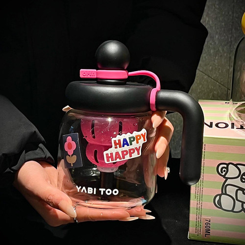 野比兔玻璃吸管杯女生高颜值大容量耐高温泡茶杯水杯可爱2026新款