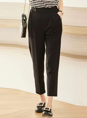 风迪夏季新款西裤女黑色高级感垂感西装裤九分休闲烟管裤1C25853