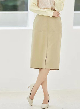 风迪春秋新款半身裙女百搭休闲中长款气质拉链简约通勤中裙C15131