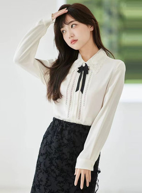 风迪春秋新款衬衫女百搭休闲气质抗皱减龄简约衬衣无领结1C15178