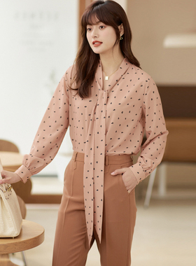 风迪品牌折扣秋季新款衬衫女士宽松长袖百搭雪纺通勤衬衣1A35122