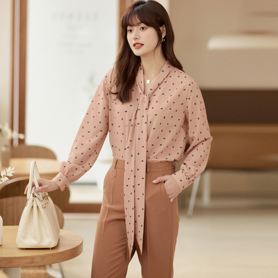 宽松长袖百搭雪纺通勤衬衣