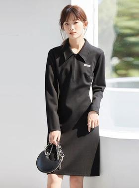 风迪春秋新款连衣裙女休闲百搭中长款收腰气质显瘦通勤裙子C15006