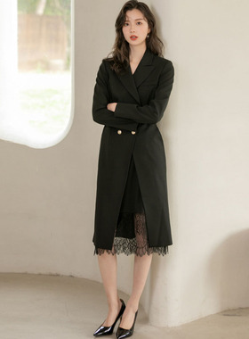 风迪品牌折扣秋季新时尚套装女百搭长款风衣外套蕾丝半裙1A35057