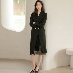 女百搭长款 套装 风衣外套蕾丝半裙1A35057 新时尚 风迪品牌折扣秋季