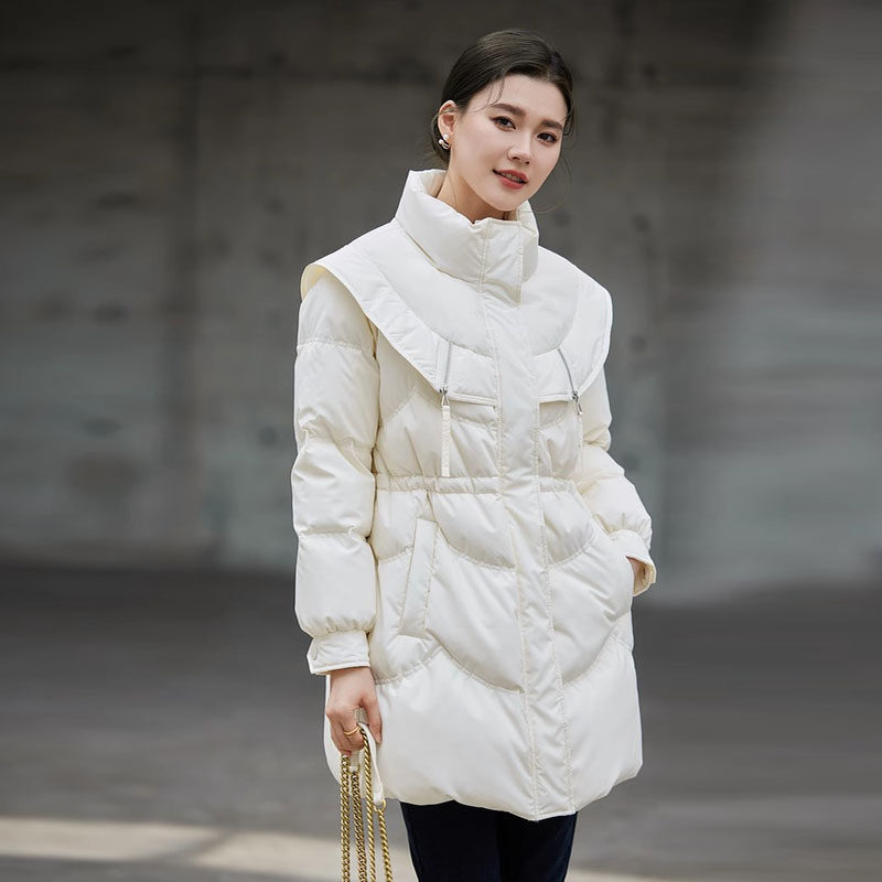 风迪白鸭绒中长羽绒服外套