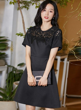 风迪品牌夏季新款女士时尚百搭优雅连衣裙镂空中长款女裙1A25286