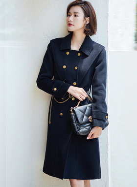 风迪品牌冬季新款毛呢大衣女直筒百搭中长款复古简约外套1A45274