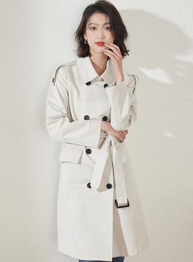 风迪品牌春季新款风衣女士中长款简约英伦风通勤百搭外套3B17037