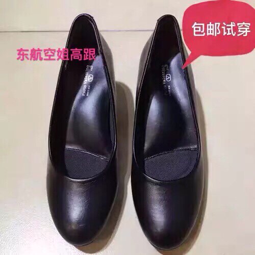 日本进口圆头高跟细跟女鞋工作鞋职业女鞋低帮鞋真皮鞋跟高5cm