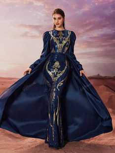 模特走秀中国风礼服2024新款高端气质晚礼服黑色舞台礼服公司年会