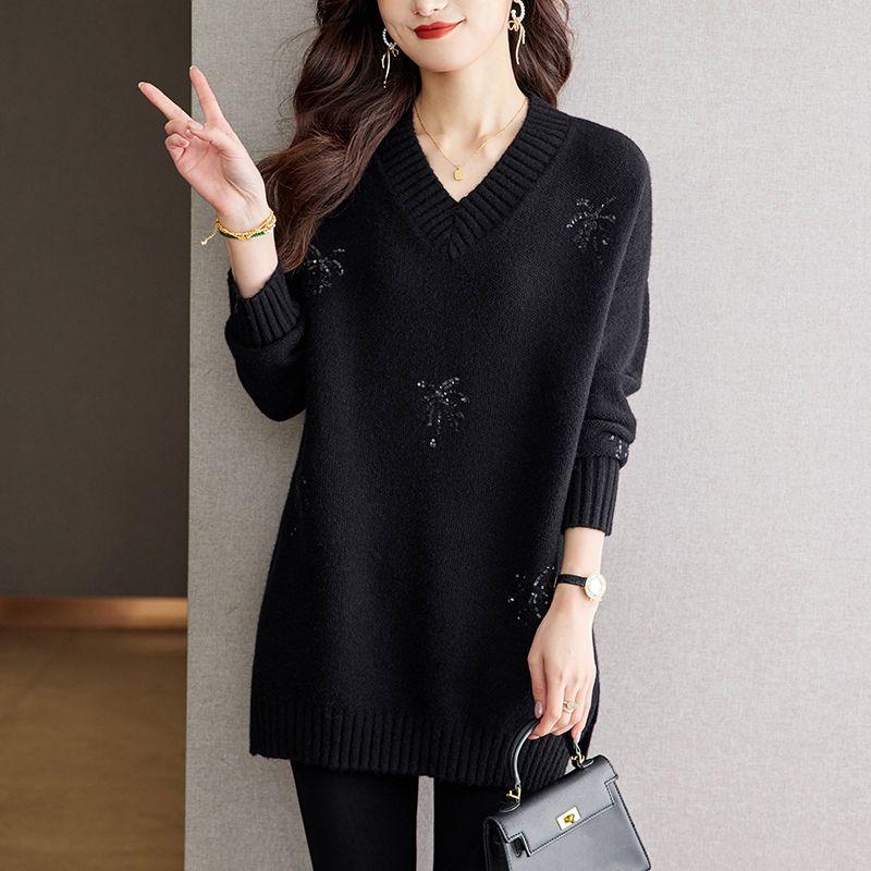 羊毛针织上衣女宽松大码中长款