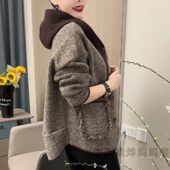 韩版 小香风短款 外套女春秋新款 宽松显瘦百搭洋气减龄连帽夹克上衣