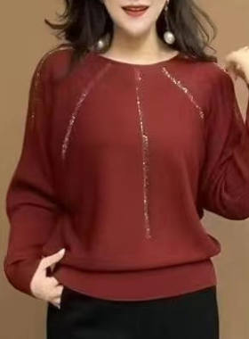 中老年妈妈春秋冬季毛衣2025新款宽松休闲百搭减龄蝙蝠袖针织衫