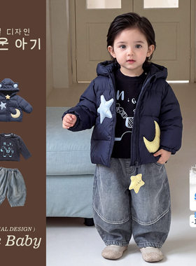 男宝宝加厚90白鸭绒羽绒服套装