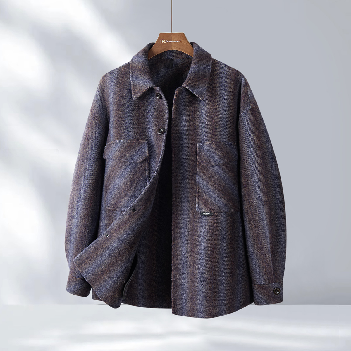 IRA【骆驼毛】冬季短款羊毛呢子大衣男夹克外套加厚保暖时尚休闲