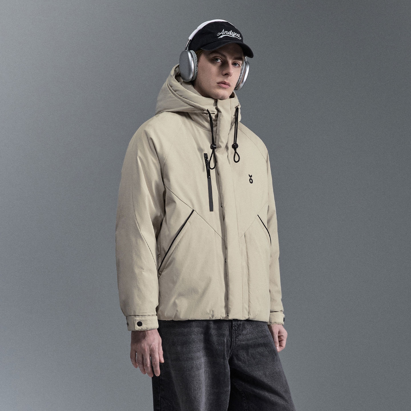 IRA工装风连帽羽绒服户外休闲