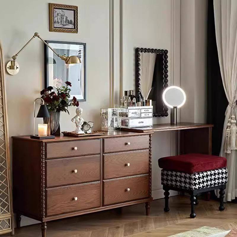 法式梳妆台赫本风卧室可伸缩化妆桌收纳柜高级轻奢复古风斗柜一体