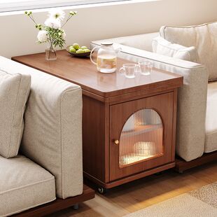 实木可折叠茶桌移动式茶几小户型客厅家用沙发边柜小推车巴士边几