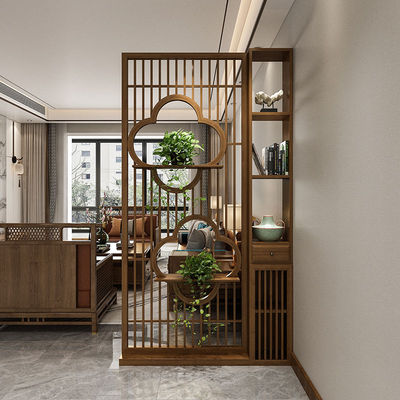 新中式入户屏风隔断客厅正对门遮挡餐厅实木玄关置物架小户型家用