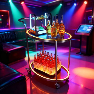 酒吧KTV新款LED发光小推车不锈钢酒水推车茶楼酒店上菜车一体推车