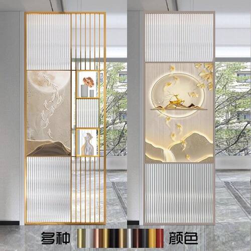 新式铁艺不锈钢玻璃屏风隔断客厅入户正对门轻奢高级感2025新款