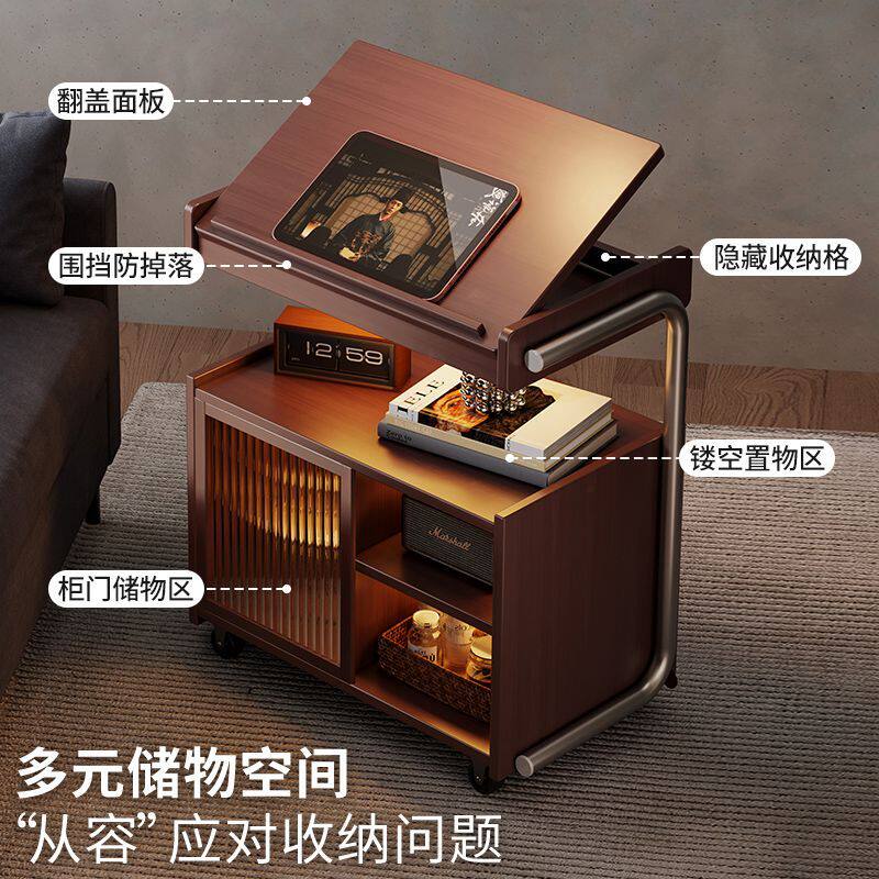 复古做旧边柜带轮可移动客厅收纳展示柜书架卧室置物北欧日式边几