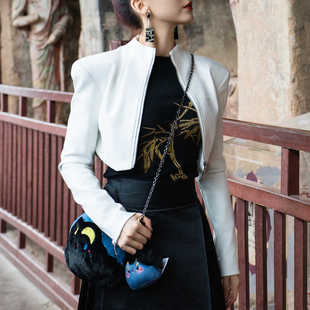 天水文创 守绘人原创天水麦积山石窟卡通可爱毛绒链条包【星夜】